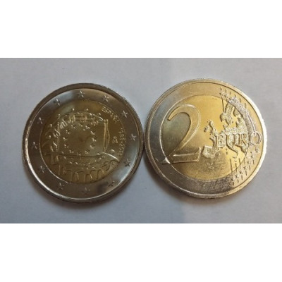 Монета 2 евро 2015 г. Испания. "30 лет флагу ЕС".